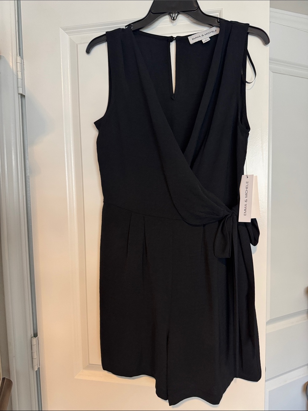 Emma & Michele Black Sleeveless Wrap Romper with Side Tie